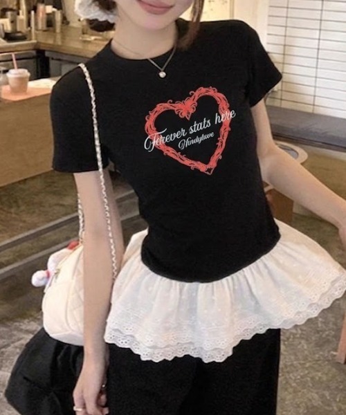 lilful(リルフル)の「【26年春夏新作】フロントハートロゴコンパクト半袖Tシャツ(Tシャツ/カットソー・レディース・ブラック・M/S)」の7枚目の写真