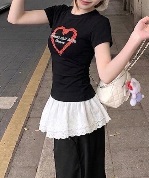 lilful(リルフル)の「【26年春夏新作】フロントハートロゴコンパクト半袖Tシャツ(Tシャツ/カットソー・レディース・ブラック・M/S)」の12枚目の写真