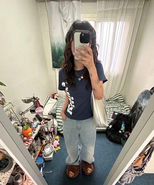 KIJIKO(キジコ)の「ke406. Kijiko Big Logo Semi-Crop Tee Navy(Tシャツ/カットソー・レディース・ネイビー・FREE)」の8枚目の写真