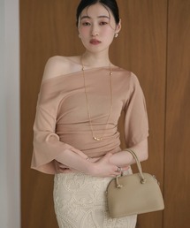 side gather open neck knit /サイドギャザーオープンネックニット