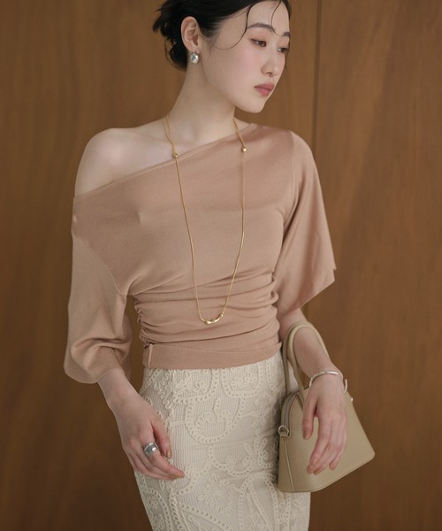 LAULEN(ローレン)の「side gather open neck knit /サイドギャザーオープンネックニット(ニット/セーター・レディース・カーキ/イエロー/ピンク/ブラック・FREE)」の19枚目の写真