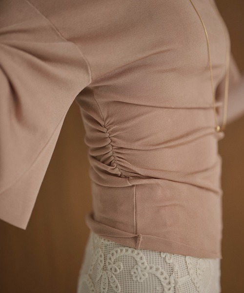 LAULEN(ローレン)の「side gather open neck knit /サイドギャザーオープンネックニット(ニット/セーター・レディース・カーキ/イエロー/ピンク/ブラック・FREE)」の10枚目の写真