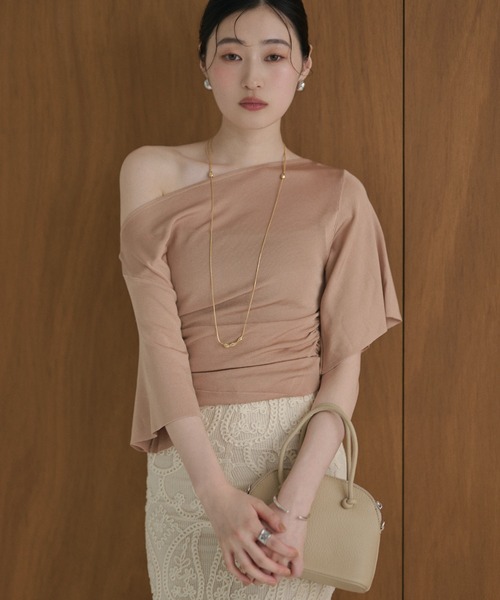 LAULEN(ローレン)の「side gather open neck knit /サイドギャザーオープンネックニット(ニット/セーター・レディース・カーキ/イエロー/ピンク/ブラック・FREE)」の15枚目の写真
