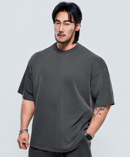 PHYSICAL GARMENTS（フィジカルガーメンツ）の「P2632 ピッグダイング 切り替え アドショルダーフィット 半袖 [チャコール]（Tシャツ/カットソー・メンズ・チャコール・X-LARGE/MEDIUM/LARGE/XX-LARGE）」の12枚目の写真