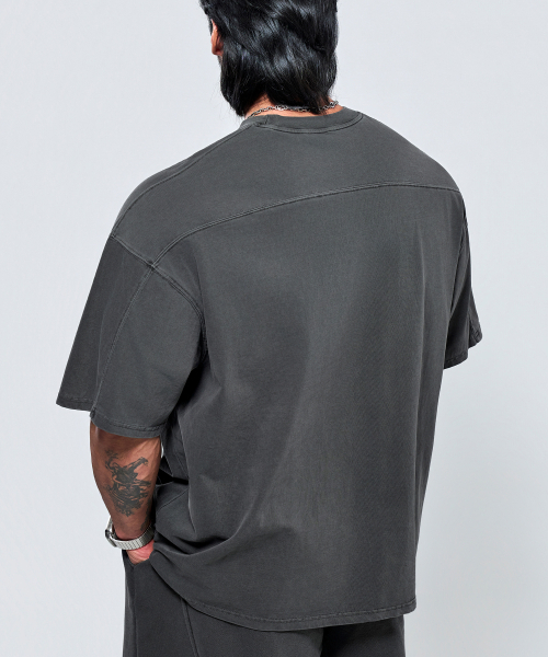 PHYSICAL GARMENTS（フィジカルガーメンツ）の「P2632 ピッグダイング 切り替え アドショルダーフィット 半袖 [チャコール]（Tシャツ/カットソー・メンズ・チャコール・X-LARGE/MEDIUM/LARGE/XX-LARGE）」の14枚目の写真