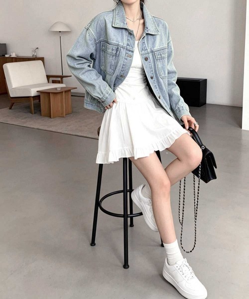 Miniministore（ミニミニストア）の「デニムジャケット レディース 春アウター（デニムジャケット・レディース・サックスブルー・M/L）」の7枚目の写真