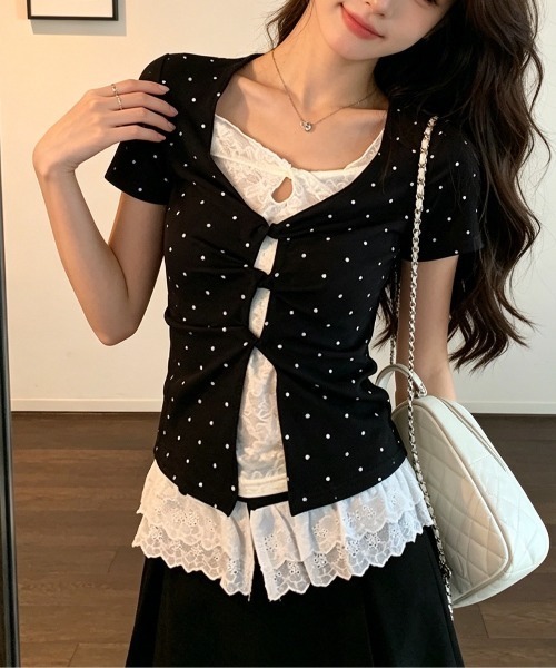 UP START(アップスタート)の「【LAMPOON】ドットレイヤードトップス(その他トップス・レディース・ブラック・SMALL/MEDIUM)」の4枚目の写真