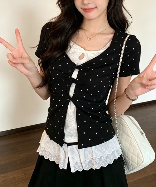 UP START(アップスタート)の「【LAMPOON】ドットレイヤードトップス(その他トップス・レディース・ブラック・SMALL/MEDIUM)」の6枚目の写真