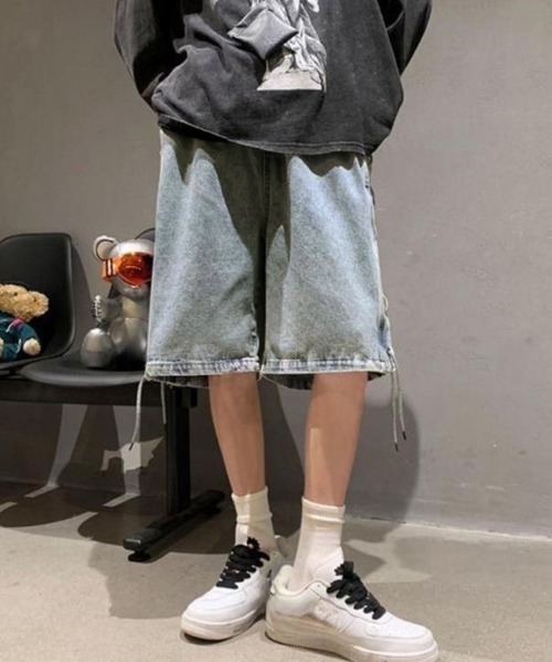 AsaAura(アサオーラ)の「レースアップハーフデニムパンツメンズ夏服(その他パンツ・メンズ・ブラック/サックスブルー・M/L)」の9枚目の写真
