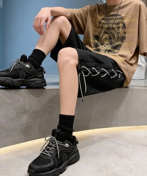AsaAura(アサオーラ)の「レースアップハーフデニムパンツメンズ夏服(その他パンツ・メンズ・ブラック/サックスブルー・M/L)」の12枚目の写真