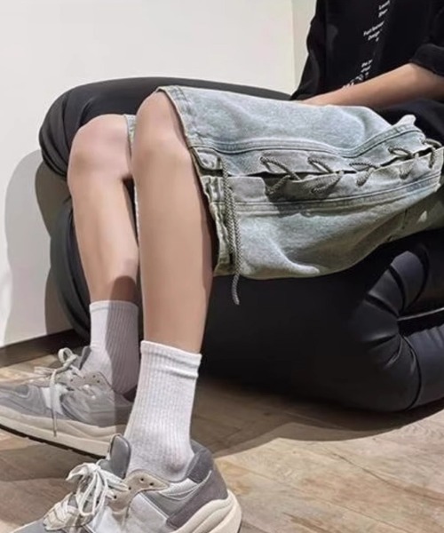 AsaAura(アサオーラ)の「レースアップハーフデニムパンツメンズ夏服(その他パンツ・メンズ・ブラック/サックスブルー・M/L)」の14枚目の写真