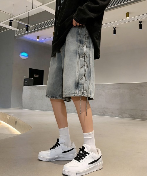 AsaAura(アサオーラ)の「レースアップハーフデニムパンツメンズ夏服(その他パンツ・メンズ・ブラック/サックスブルー・M/L)」の15枚目の写真