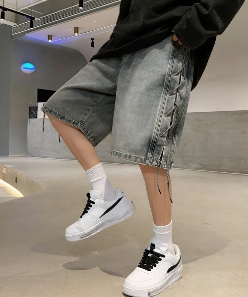 AsaAura(アサオーラ)の「レースアップハーフデニムパンツメンズ夏服(その他パンツ・メンズ・ブラック/サックスブルー・M/L)」の16枚目の写真
