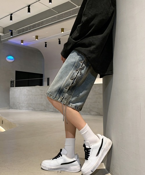 AsaAura(アサオーラ)の「レースアップハーフデニムパンツメンズ夏服(その他パンツ・メンズ・ブラック/サックスブルー・M/L)」の17枚目の写真