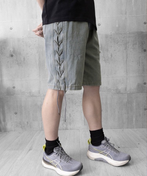 AsaAura(アサオーラ)の「レースアップハーフデニムパンツメンズ夏服(その他パンツ・メンズ・ブラック/サックスブルー・M/L)」の19枚目の写真
