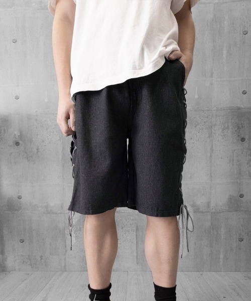 AsaAura(アサオーラ)の「レースアップハーフデニムパンツメンズ夏服(その他パンツ・メンズ・ブラック/サックスブルー・M/L)」の21枚目の写真