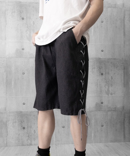 AsaAura(アサオーラ)の「レースアップハーフデニムパンツメンズ夏服(その他パンツ・メンズ・ブラック/サックスブルー・M/L)」の22枚目の写真