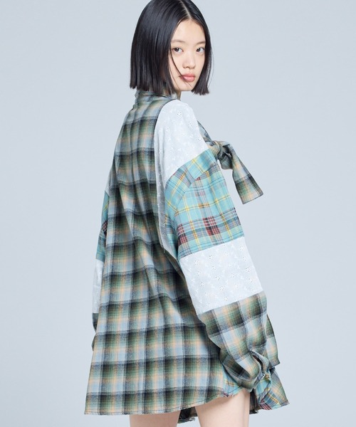 Little sunny bite(リトルサニーバイト)の「littlesunnybite/リトルサニーバイト/check ribbon shirts(シャツ/ブラウス・レディース・グリーン/ピンク/ネイビー・M/S)」の6枚目の写真