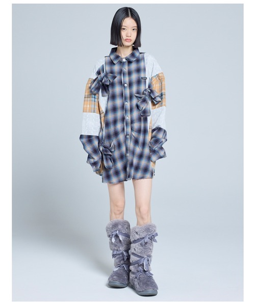 Little sunny bite(リトルサニーバイト)の「littlesunnybite/リトルサニーバイト/check ribbon shirts(シャツ/ブラウス・レディース・グリーン/ピンク/ネイビー・M/S)」の7枚目の写真
