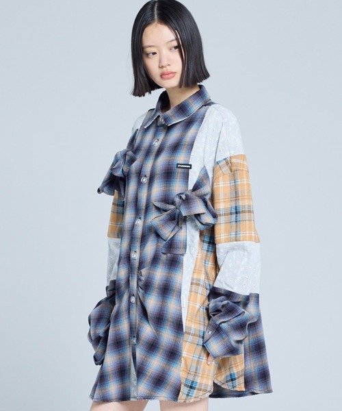 Little sunny bite(リトルサニーバイト)の「littlesunnybite/リトルサニーバイト/check ribbon shirts(シャツ/ブラウス・レディース・グリーン/ピンク/ネイビー・M/S)」の8枚目の写真