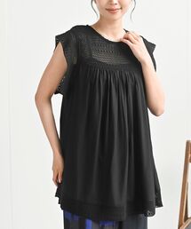 メッシュレース切替ブラウス
