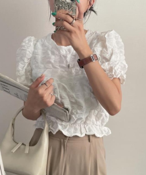 semplice（センプリチェ）の「Ｔシャツ【韓国ファッション】（Tシャツ/カットソー・レディース・ブラック/ホワイト・F）」の2枚目の写真