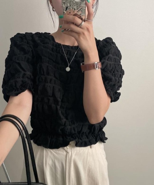 semplice（センプリチェ）の「Ｔシャツ【韓国ファッション】（Tシャツ/カットソー・レディース・ブラック/ホワイト・F）」の3枚目の写真
