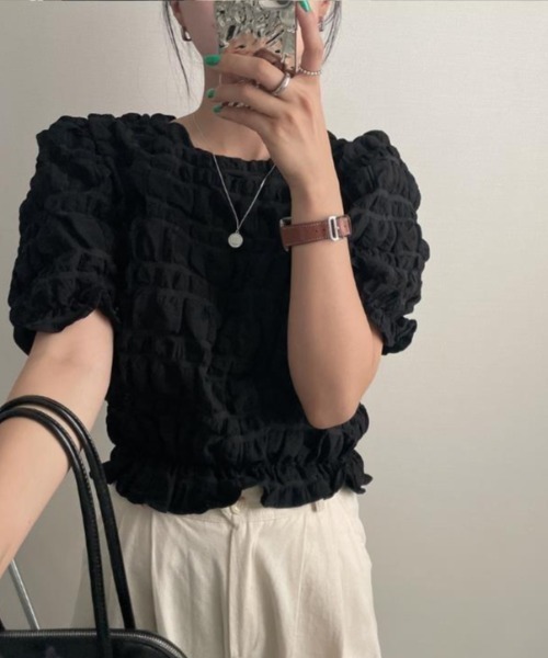 semplice（センプリチェ）の「Ｔシャツ【韓国ファッション】（Tシャツ/カットソー・レディース・ブラック/ホワイト・F）」の7枚目の写真