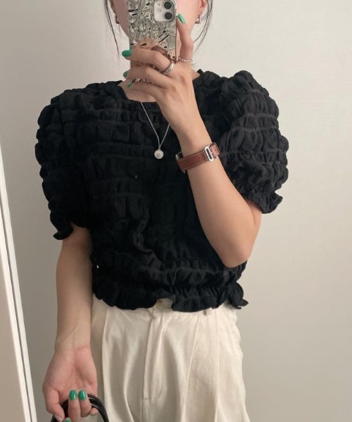 semplice（センプリチェ）の「Ｔシャツ【韓国ファッション】（Tシャツ/カットソー・レディース・ブラック/ホワイト・F）」の6枚目の写真