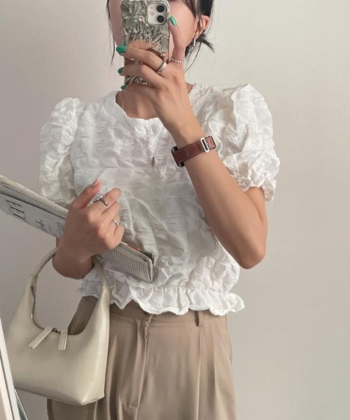 semplice（センプリチェ）の「Ｔシャツ【韓国ファッション】（Tシャツ/カットソー・レディース・ブラック/ホワイト・F）」の10枚目の写真