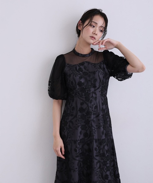 PourVous(プールヴー)の「ミモレ丈&七分袖 フォーマル シアーチュール Aライン エンブロイダリー セレモニー 結婚式二次会 パーティードレス オケージョンドレス お呼ばれ 同窓会成人式(ドレス・レディース・チャコール/ブルーグレー/ピンク/ブラック・M)」の9枚目の写真