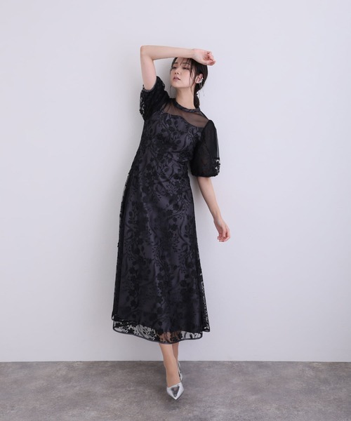 PourVous(プールヴー)の「ミモレ丈&七分袖 フォーマル シアーチュール Aライン エンブロイダリー セレモニー 結婚式二次会 パーティードレス オケージョンドレス お呼ばれ 同窓会成人式(ドレス・レディース・チャコール/ブルーグレー/ピンク/ブラック・M)」の11枚目の写真
