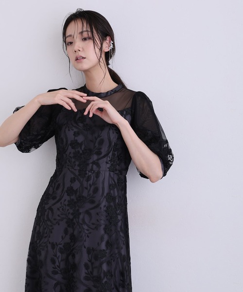 PourVous(プールヴー)の「ミモレ丈&七分袖 フォーマル シアーチュール Aライン エンブロイダリー セレモニー 結婚式二次会 パーティードレス オケージョンドレス お呼ばれ 同窓会成人式(ドレス・レディース・チャコール/ブルーグレー/ピンク/ブラック・M)」の12枚目の写真