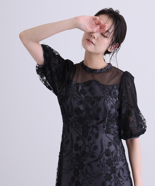PourVous(プールヴー)の「ミモレ丈&七分袖 フォーマル シアーチュール Aライン エンブロイダリー セレモニー 結婚式二次会 パーティードレス オケージョンドレス お呼ばれ 同窓会成人式(ドレス・レディース・チャコール/ブルーグレー/ピンク/ブラック・M)」の13枚目の写真