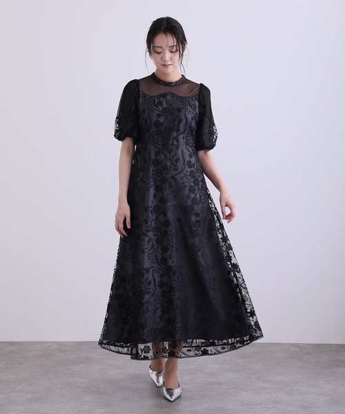 PourVous(プールヴー)の「ミモレ丈&七分袖 フォーマル シアーチュール Aライン エンブロイダリー セレモニー 結婚式二次会 パーティードレス オケージョンドレス お呼ばれ 同窓会成人式(ドレス・レディース・チャコール/ブルーグレー/ピンク/ブラック・M)」の14枚目の写真