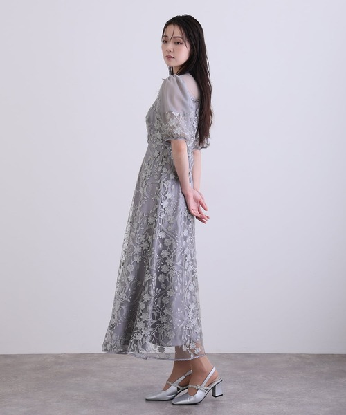 PourVous(プールヴー)の「ミモレ丈&七分袖 フォーマル シアーチュール Aライン エンブロイダリー セレモニー 結婚式二次会 パーティードレス オケージョンドレス お呼ばれ 同窓会成人式(ドレス・レディース・チャコール/ブルーグレー/ピンク/ブラック・M)」の17枚目の写真