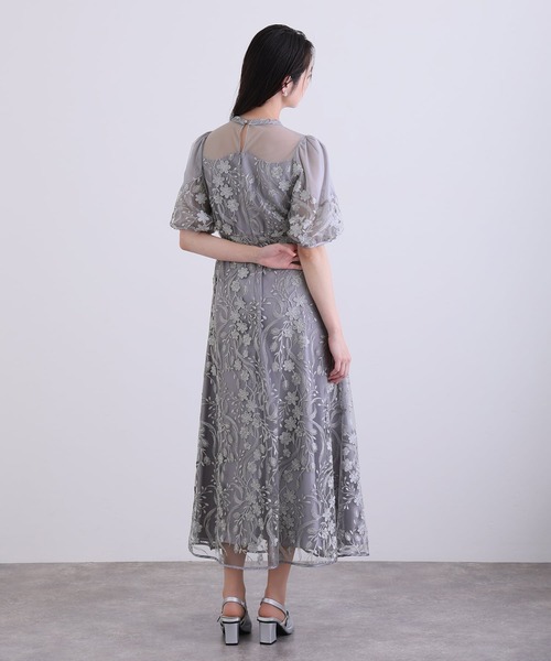 PourVous(プールヴー)の「ミモレ丈&七分袖 フォーマル シアーチュール Aライン エンブロイダリー セレモニー 結婚式二次会 パーティードレス オケージョンドレス お呼ばれ 同窓会成人式(ドレス・レディース・チャコール/ブルーグレー/ピンク/ブラック・M)」の18枚目の写真