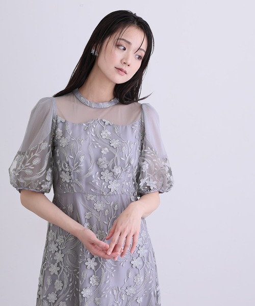 PourVous(プールヴー)の「ミモレ丈&七分袖 フォーマル シアーチュール Aライン エンブロイダリー セレモニー 結婚式二次会 パーティードレス オケージョンドレス お呼ばれ 同窓会成人式(ドレス・レディース・チャコール/ブルーグレー/ピンク/ブラック・M)」の19枚目の写真