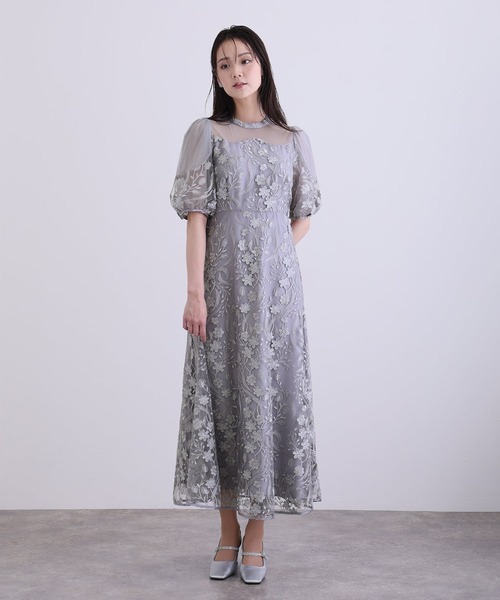 PourVous(プールヴー)の「ミモレ丈&七分袖 フォーマル シアーチュール Aライン エンブロイダリー セレモニー 結婚式二次会 パーティードレス オケージョンドレス お呼ばれ 同窓会成人式(ドレス・レディース・チャコール/ブルーグレー/ピンク/ブラック・M)」の21枚目の写真