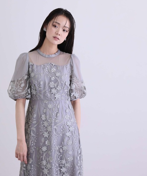 PourVous(プールヴー)の「ミモレ丈&七分袖 フォーマル シアーチュール Aライン エンブロイダリー セレモニー 結婚式二次会 パーティードレス オケージョンドレス お呼ばれ 同窓会成人式(ドレス・レディース・チャコール/ブルーグレー/ピンク/ブラック・M)」の22枚目の写真
