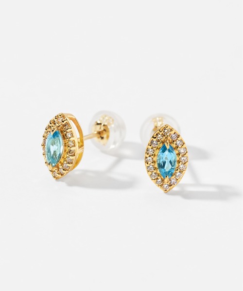 Jewel closet by L&Co.(ジュエルクローゼットバイエルアンドコー)の「K18 ダイヤモンド ヘイロー/取り巻き カラーストーン ピアス(マーキス)(ピアス(両耳用)・レディース・ゴールド系その他2/ゴールド系その他・FREE)」の1枚目の写真