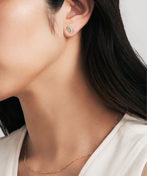 Jewel closet by L&Co.(ジュエルクローゼットバイエルアンドコー)の「K18 ダイヤモンド ヘイロー/取り巻き カラーストーン ピアス(マーキス)(ピアス(両耳用)・レディース・ゴールド系その他2/ゴールド系その他・FREE)」の12枚目の写真