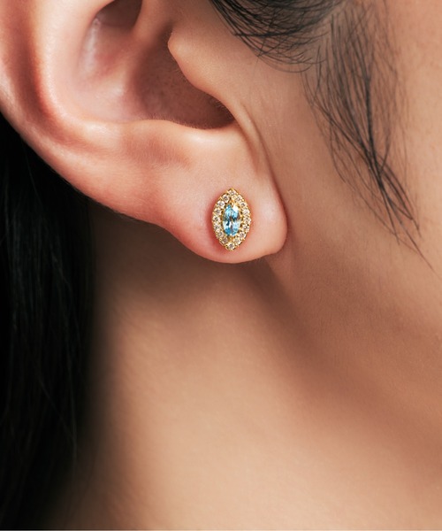 Jewel closet by L&Co.(ジュエルクローゼットバイエルアンドコー)の「K18 ダイヤモンド ヘイロー/取り巻き カラーストーン ピアス(マーキス)(ピアス(両耳用)・レディース・ゴールド系その他2/ゴールド系その他・FREE)」の9枚目の写真