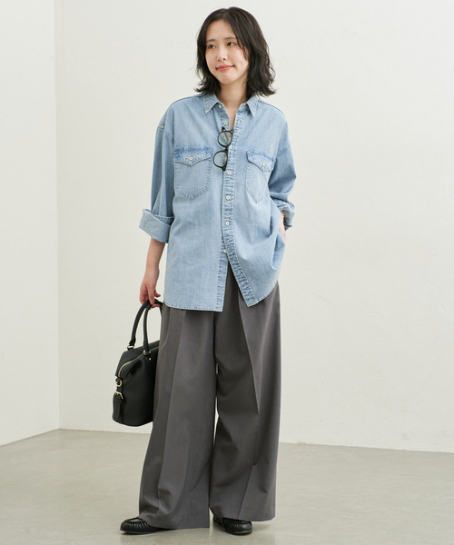 SLOBE IENA(スローブイエナ)の「《シリーズあり/》LEDENIM NOUVEAU BDU デニムシャツ(シャツ/ブラウス・レディース・ネイビー/スカイブルー・FREE)」の19枚目の写真