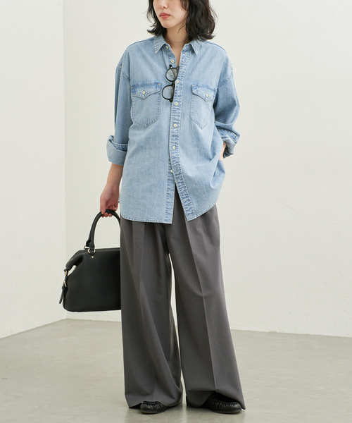 SLOBE IENA(スローブイエナ)の「《シリーズあり/》LEDENIM NOUVEAU BDU デニムシャツ(シャツ/ブラウス・レディース・ネイビー/スカイブルー・FREE)」の18枚目の写真
