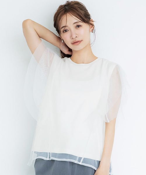 coca(coca)(コカ)の「チュールレイヤードフレンチスリーブTシャツ(Tシャツ/カットソー・レディース・ホワイト/ブラック・S/M/L)」の2枚目の写真