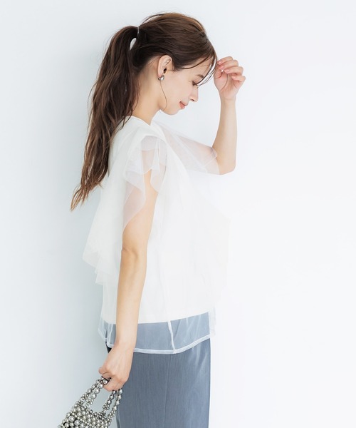 coca(coca)(コカ)の「チュールレイヤードフレンチスリーブTシャツ(Tシャツ/カットソー・レディース・ホワイト/ブラック・S/M/L)」の14枚目の写真