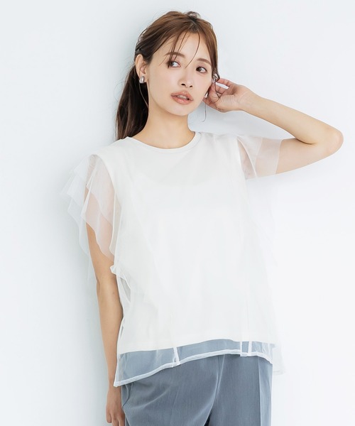 coca(coca)(コカ)の「チュールレイヤードフレンチスリーブTシャツ(Tシャツ/カットソー・レディース・ホワイト/ブラック・S/M/L)」の18枚目の写真
