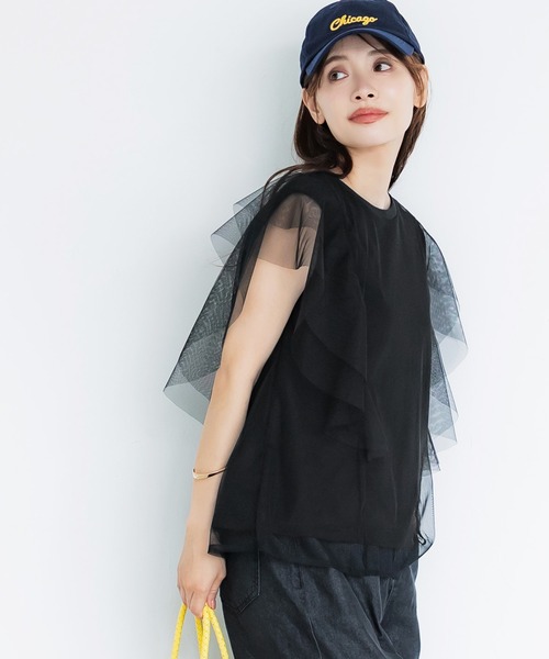 coca(coca)(コカ)の「チュールレイヤードフレンチスリーブTシャツ(Tシャツ/カットソー・レディース・ホワイト/ブラック・S/M/L)」の20枚目の写真