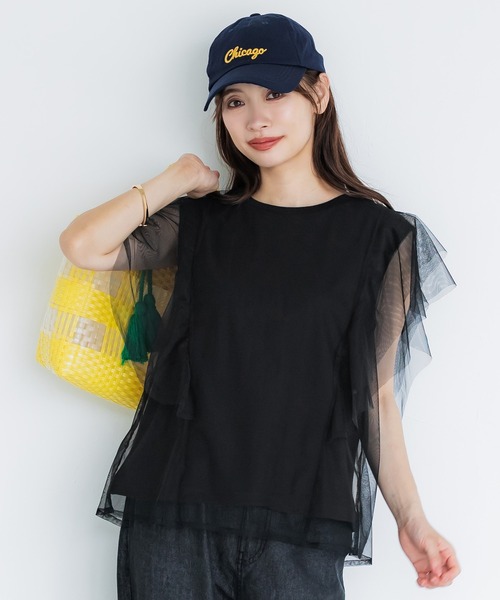 coca(coca)(コカ)の「チュールレイヤードフレンチスリーブTシャツ(Tシャツ/カットソー・レディース・ホワイト/ブラック・S/M/L)」の21枚目の写真